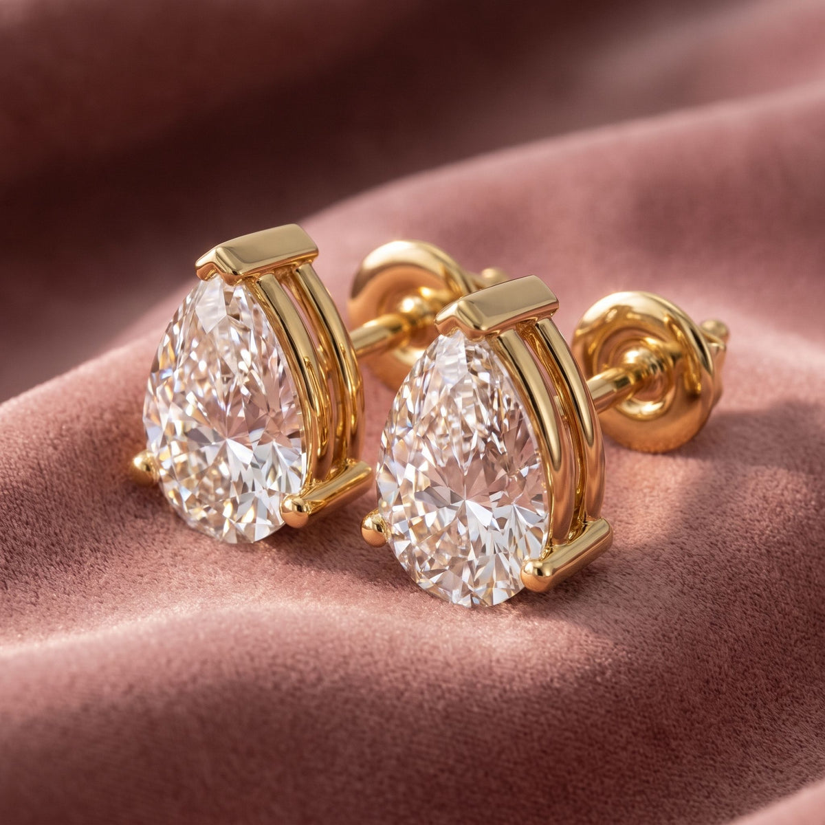 18K Solitaire Pear Diamond Earrings — AI cloth, in-house