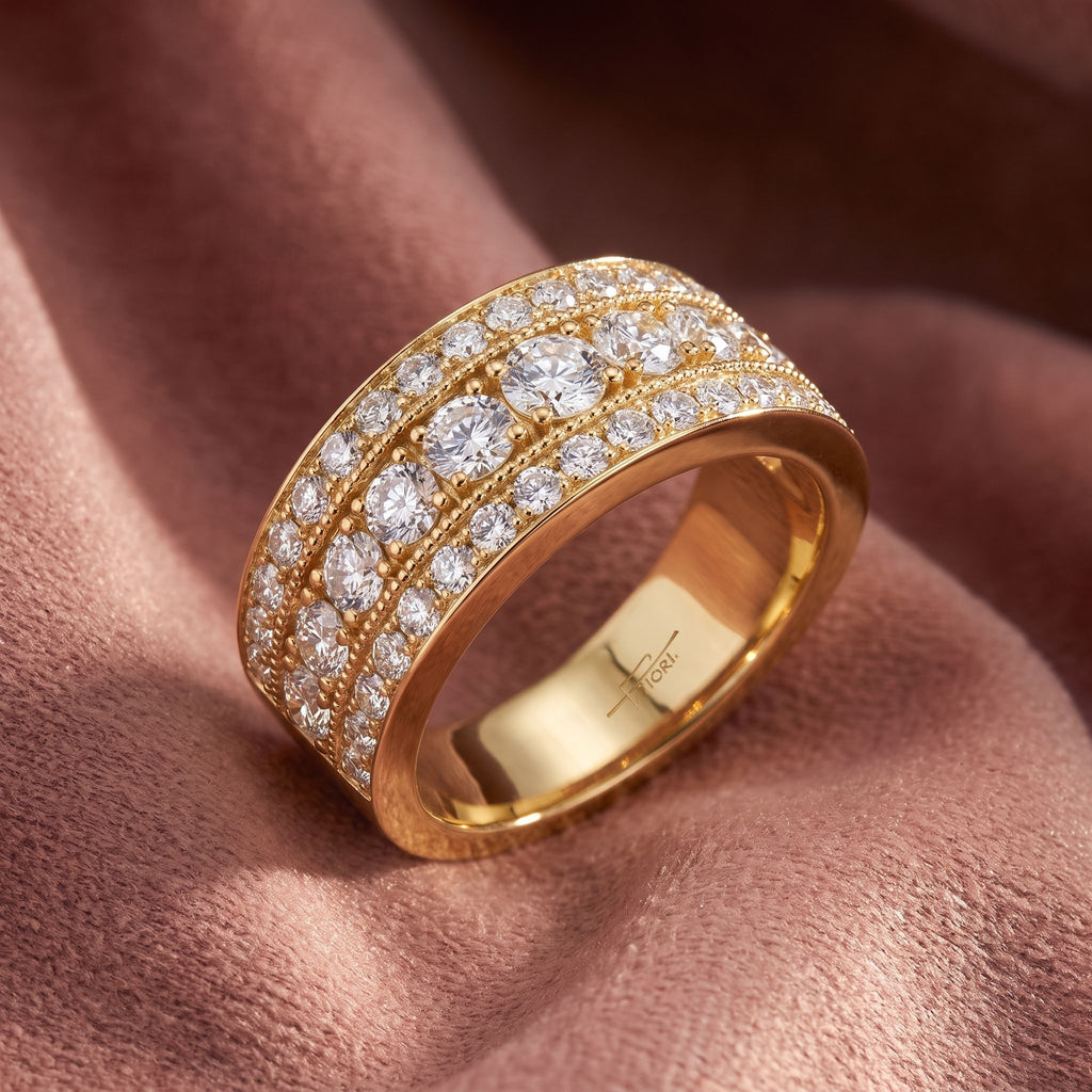 18K Eternity Round Diamond Multi-Row Ring — AI cloth, in-house