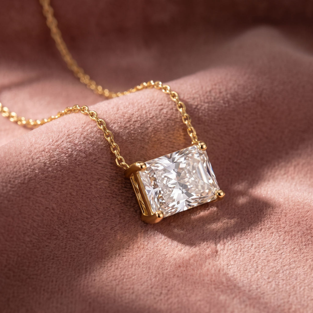 18K Radiant Solitaire Diamond Pendant — AI cloth, in-house