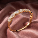 18K Halo Round Diamond Bangle — AI cloth, in-house