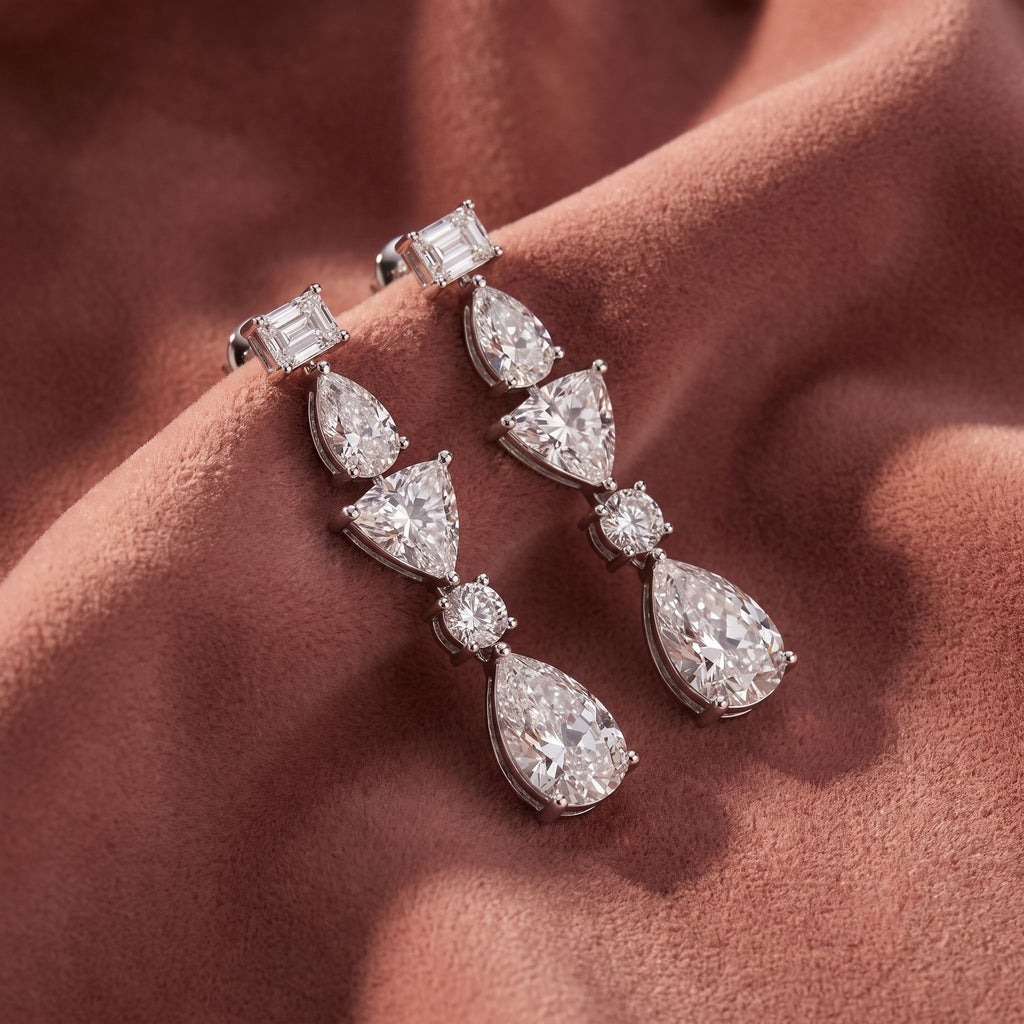 18K Diamond Drop Earrings — AI cloth, in-house