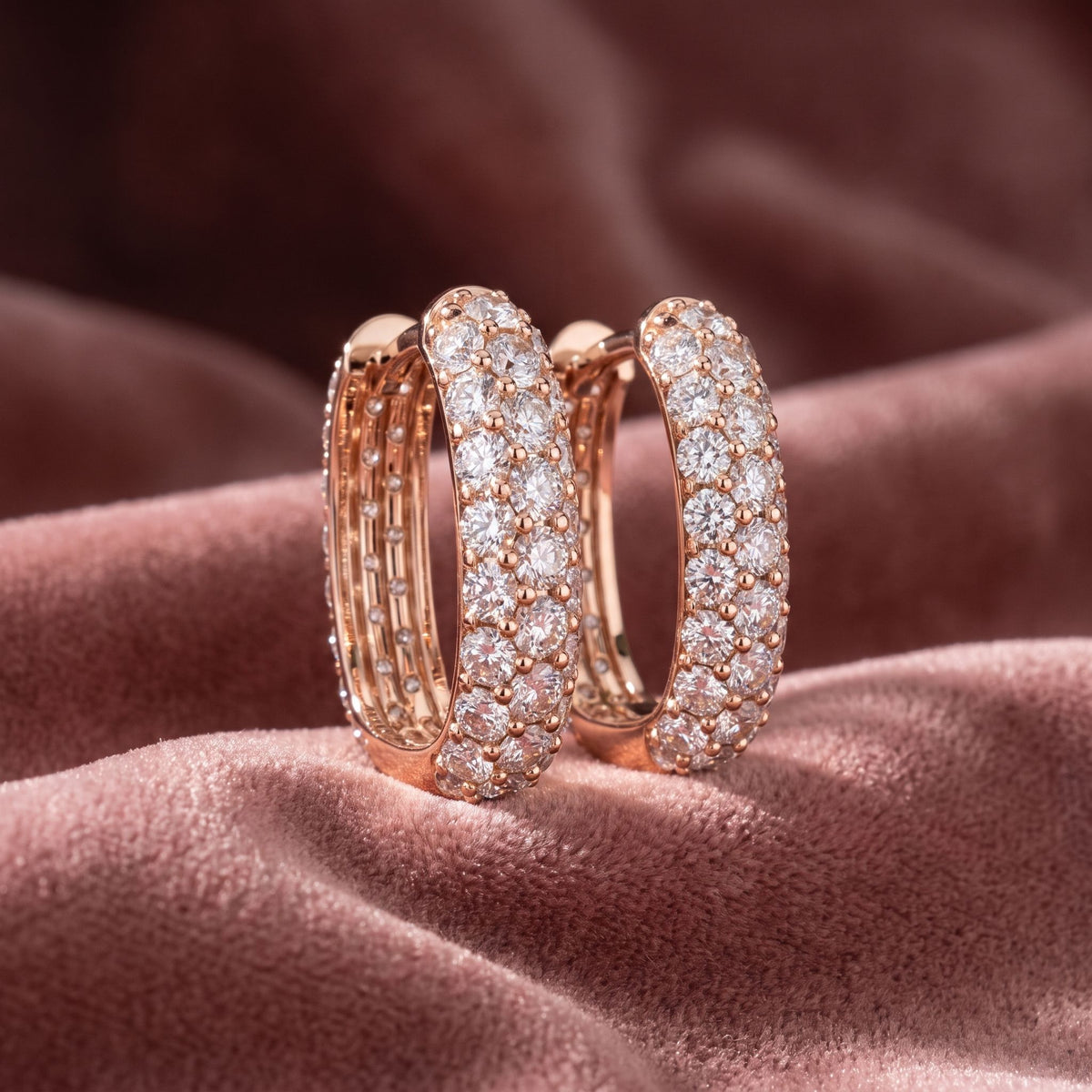 18K Pave Diamond Hoop Earrings — AI cloth, in-house