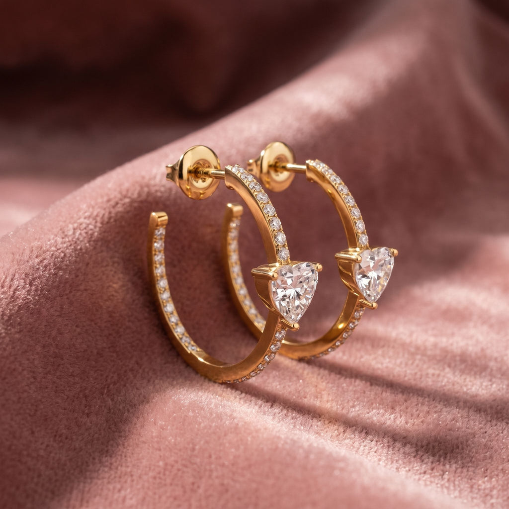 18K Heart Diamond Hoop Earrings — AI cloth, in-house