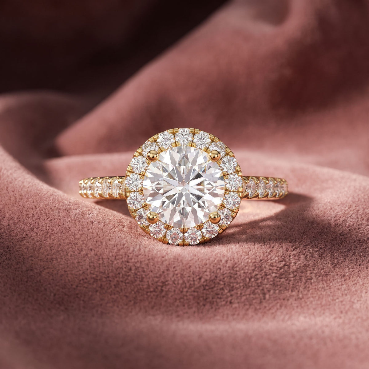 18K Halo Round Diamond Ring — AI cloth, in-house