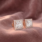 18K Princess Halo Diamond Earrings — AI cloth, in-house