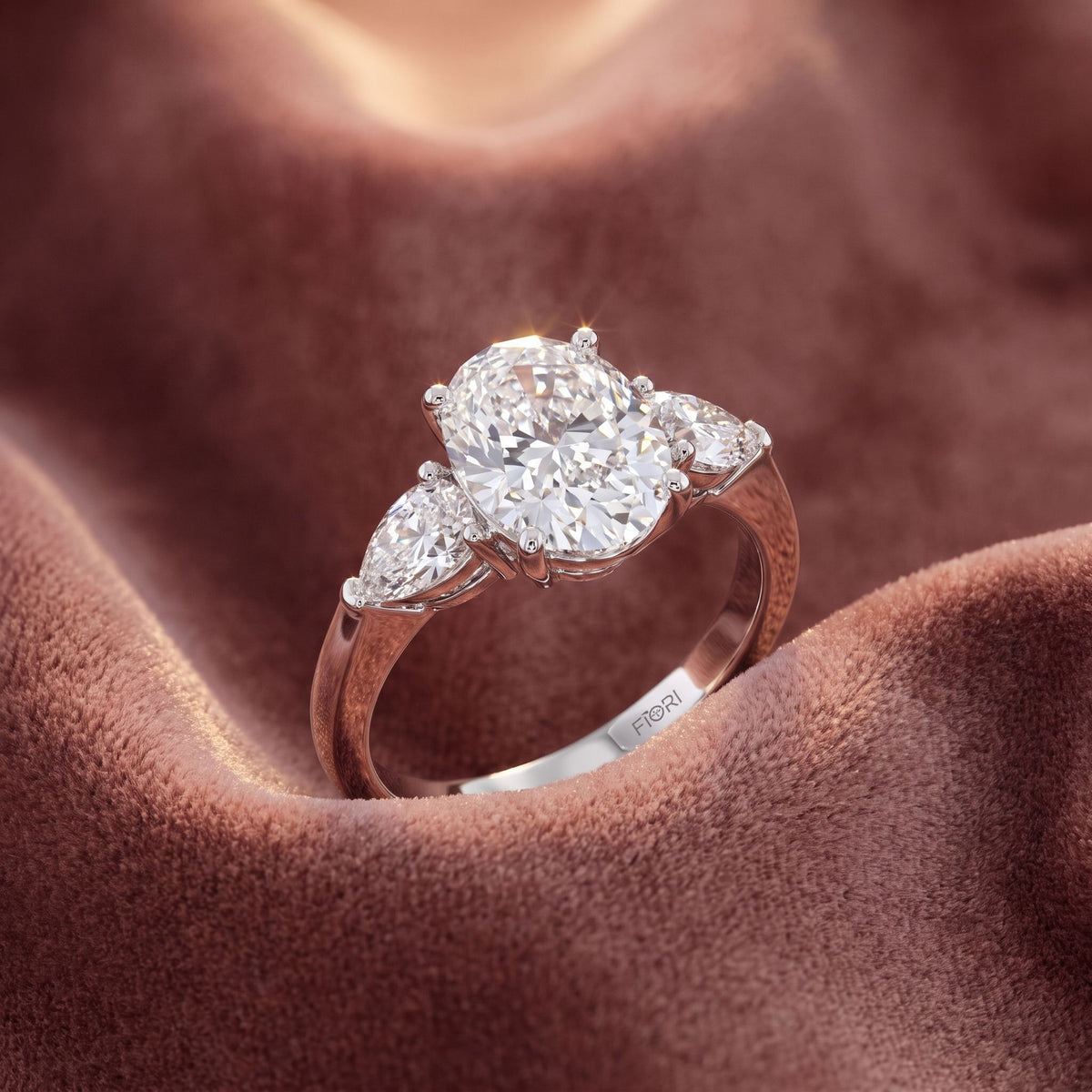 18K Trilogy Oval Diamond Ring — AI cloth, in-house