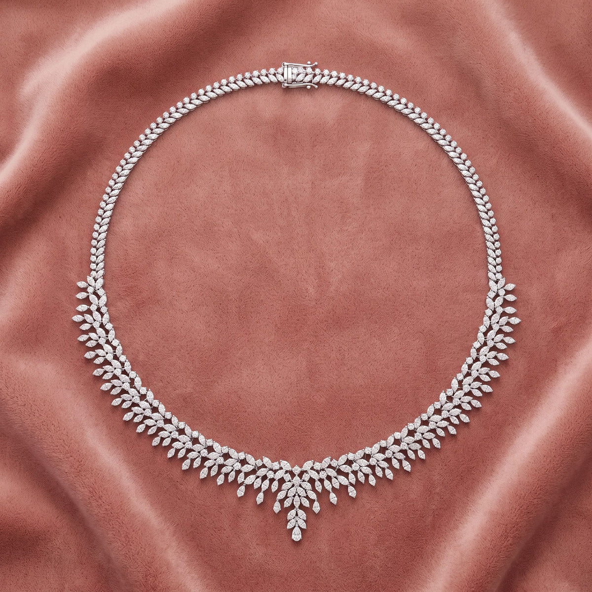 18K Pear Diamond Necklace — AI cloth, in-house