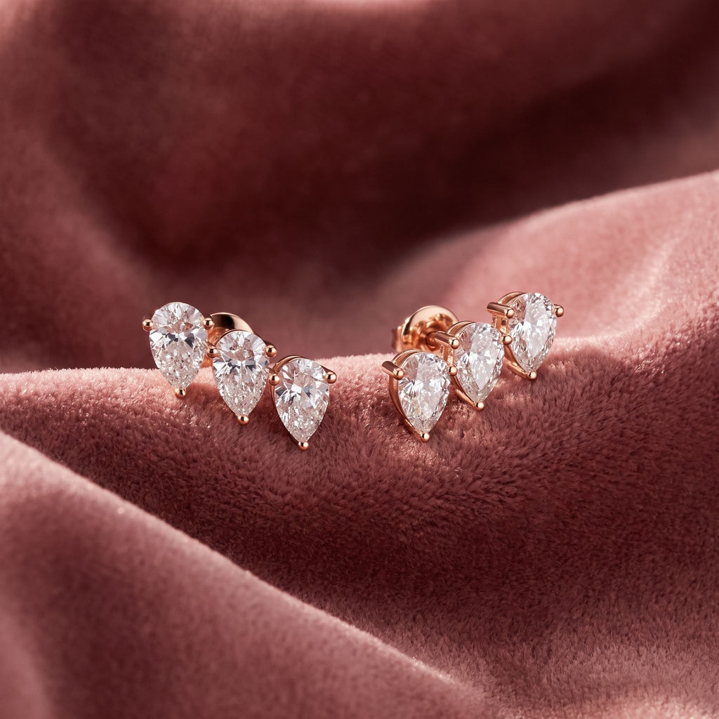 18K Pear Diamond Climber Earrings — AI cloth, in-house