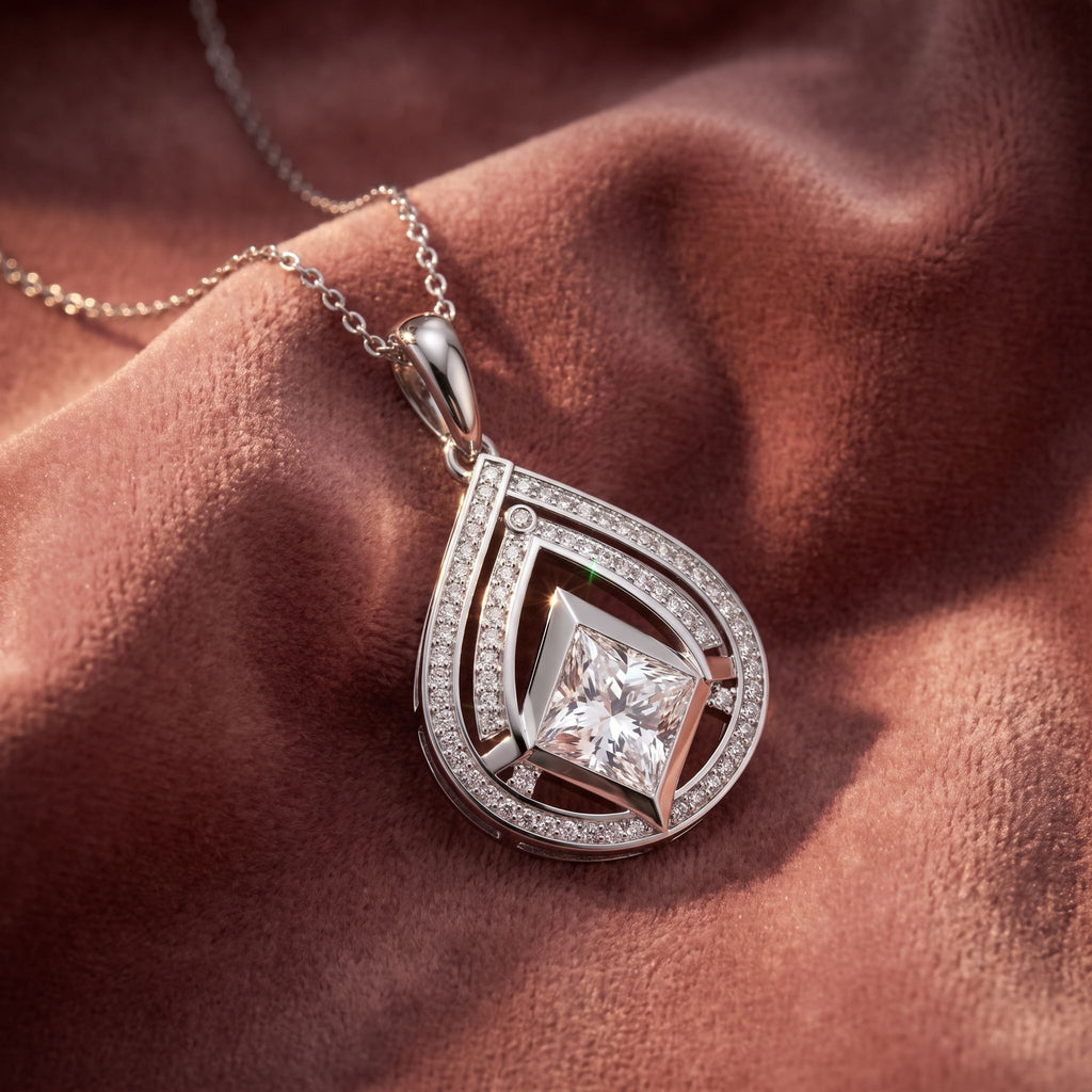 18K Bespoke Princess Diamond Pendant — AI cloth, in-house