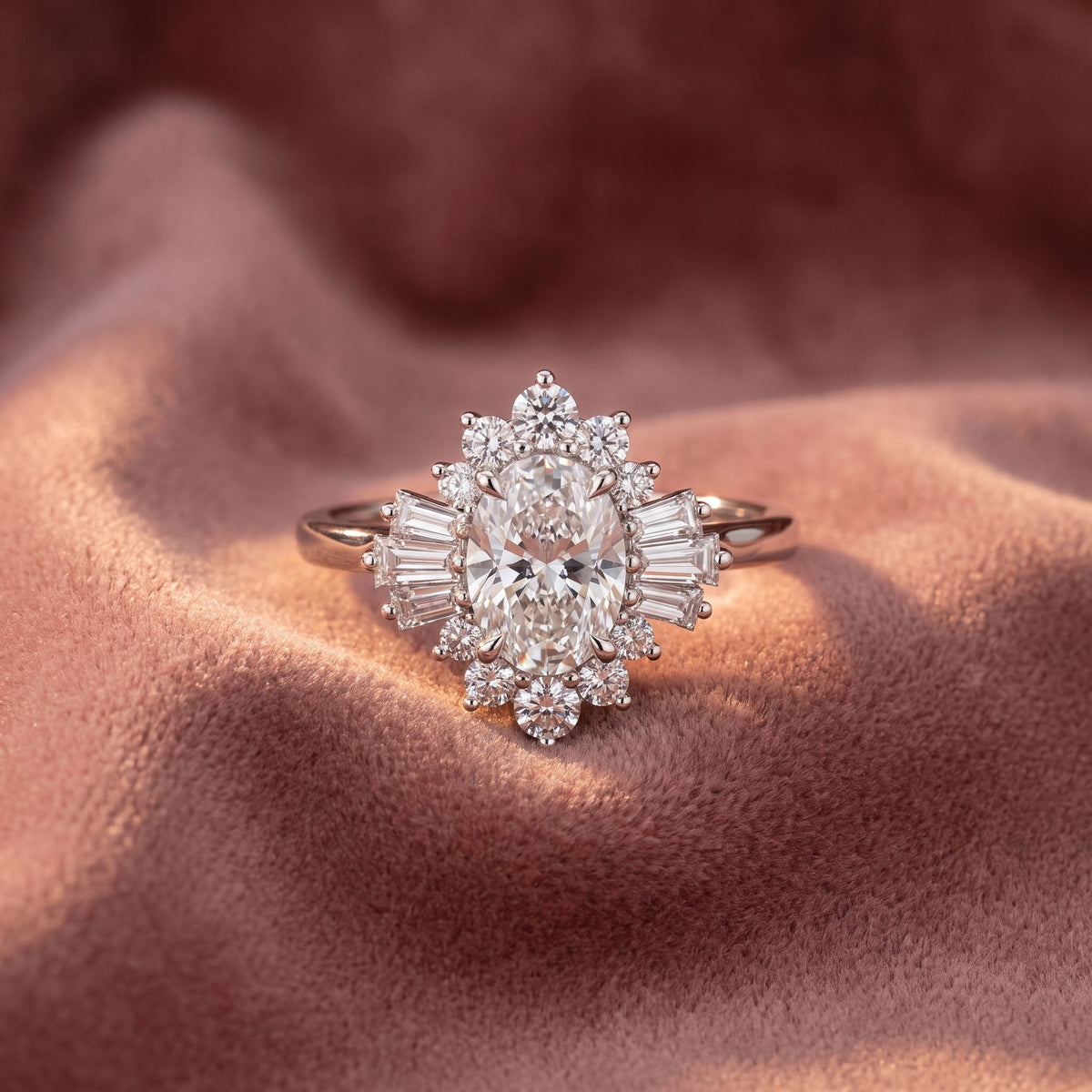 14K Oval Baguette Diamond Ring — AI cloth, in-house