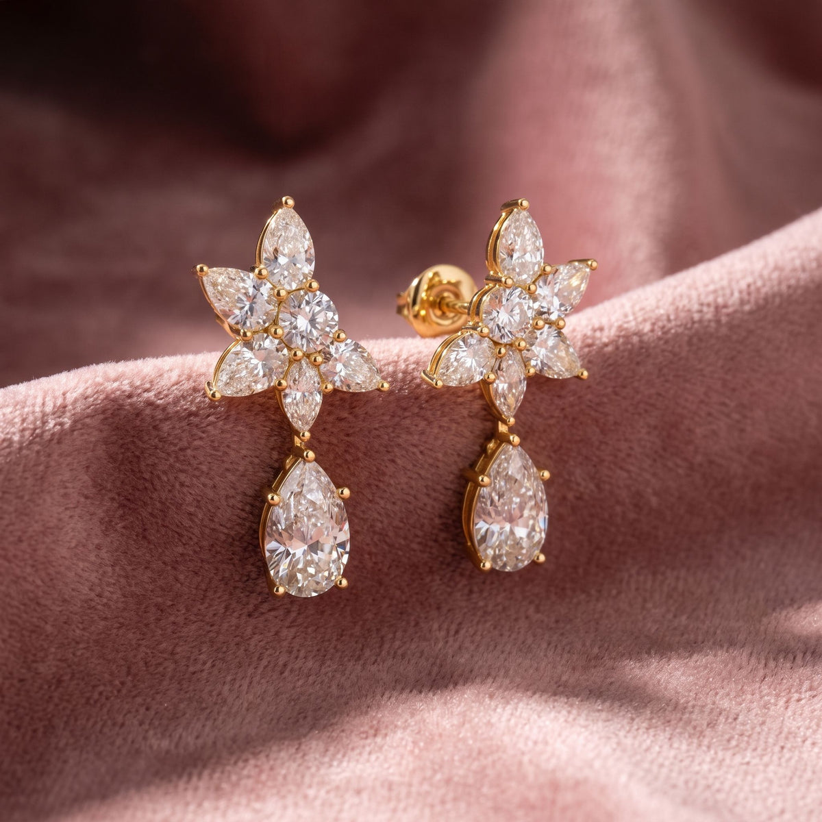 18K Diamond Drop Earrings — AI cloth, in-house