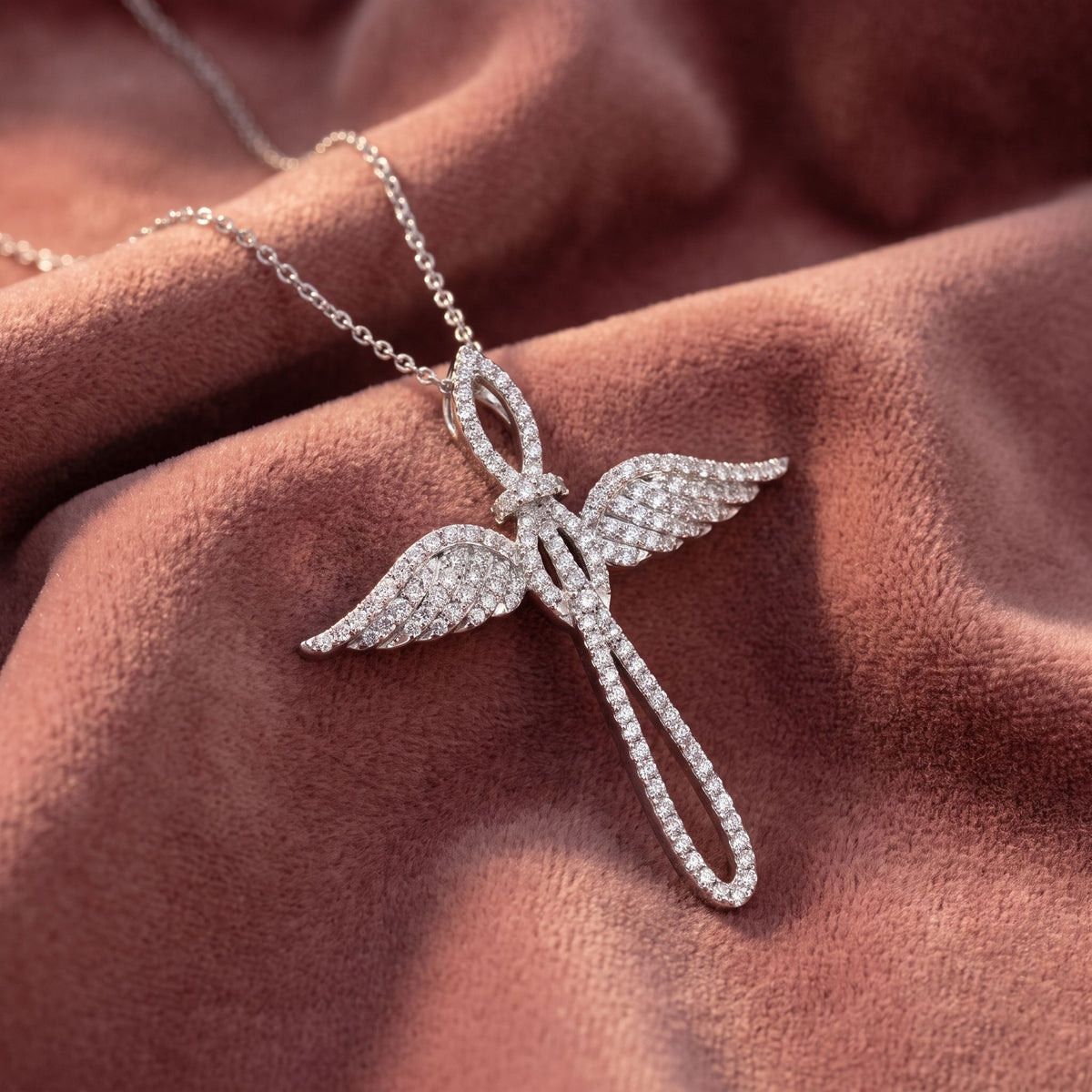 18K Cross Round Diamond Pendant — AI cloth, in-house