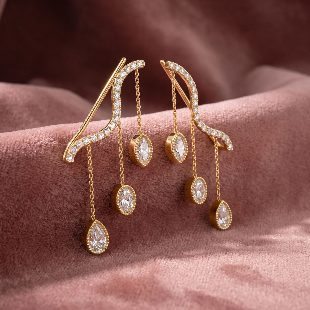 18K Bespoke Diamond Ear Cuff Earrings — AI cloth, in-house