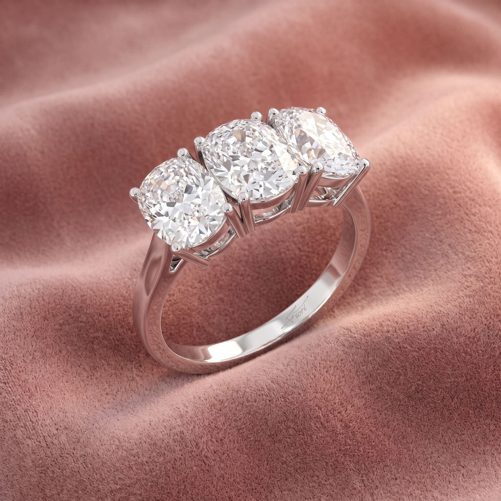 18K Trilogy Emerald-Cut Diamond Ring — AI cloth, in-house
