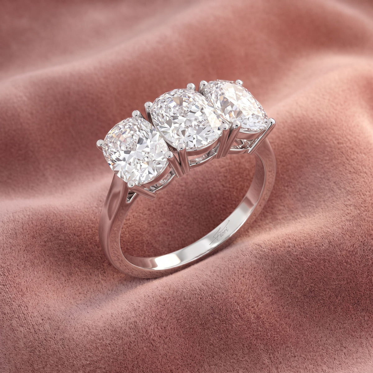 18K Trilogy Emerald-Cut Diamond Ring — AI cloth, in-house