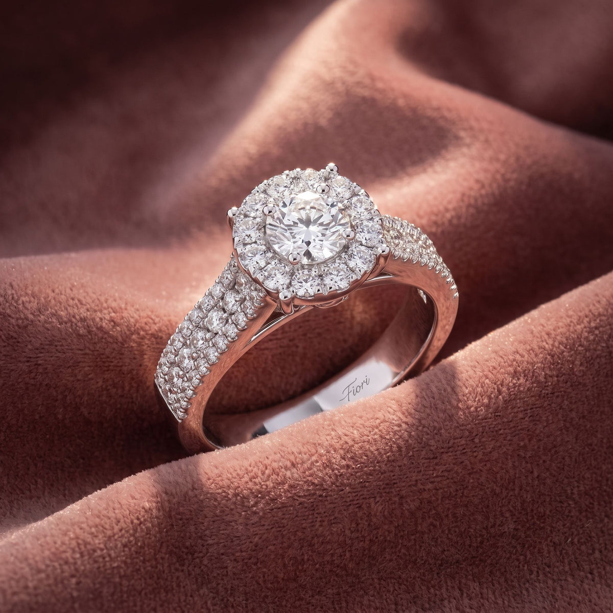 18K Halo Round Diamond Ring — AI cloth, in-house