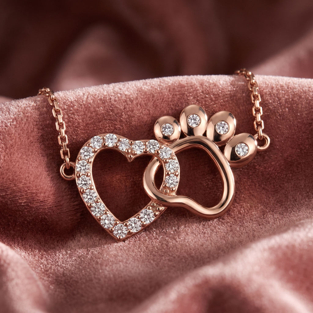 18K Bespoke Heart Paw Diamond Pendant — AI cloth, in-house