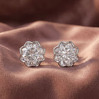 18K Floral Halo Diamond Earrings — AI cloth, in-house