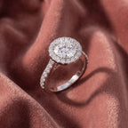 18K Halo Round Solitaire Diamond Ring — AI cloth, in-house