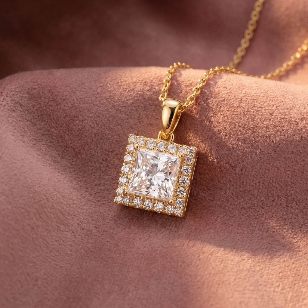 18K Halo Diamond Pendant — AI cloth, in-house