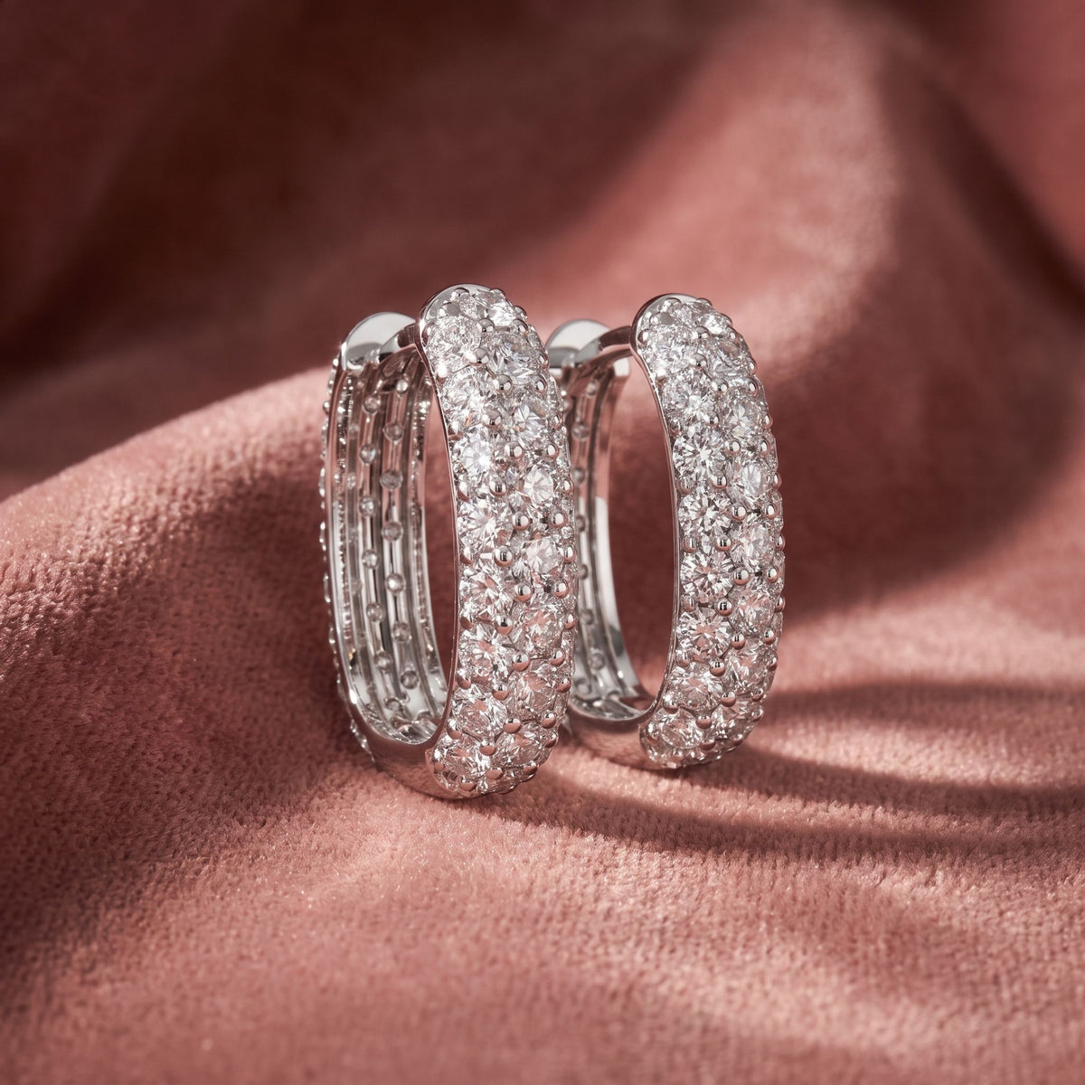 18K Pave Diamond Hoop Earrings — AI cloth, in-house