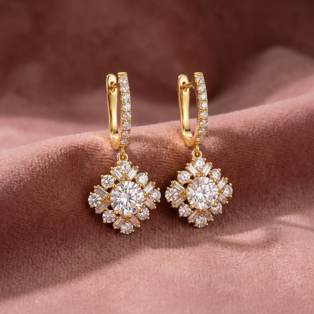 18K Drop Diamond Earrings — AI cloth, in-house