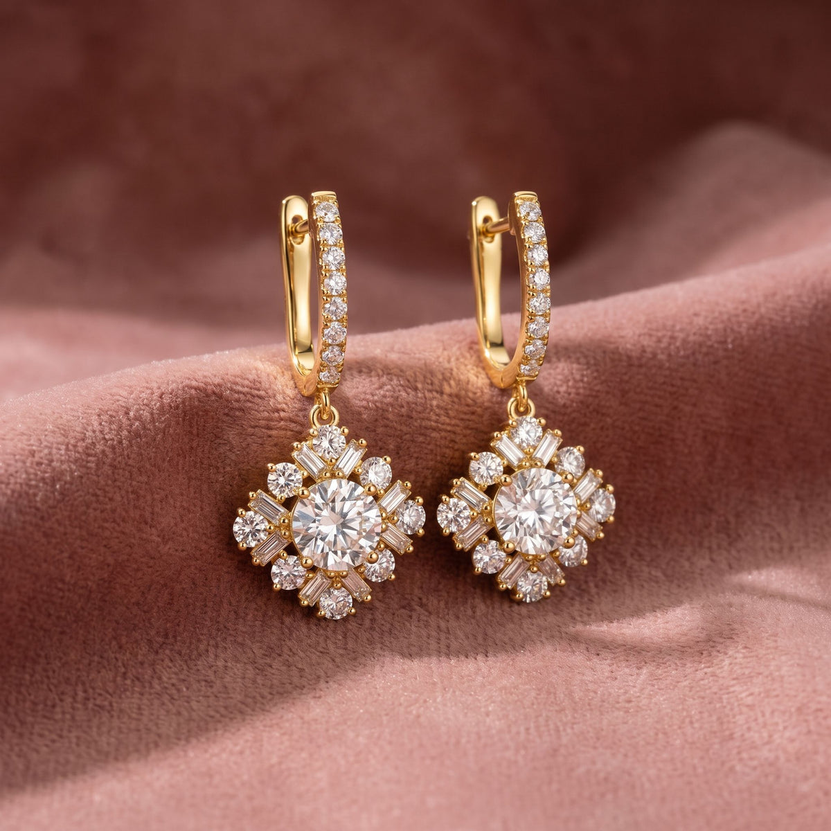 18K Drop Diamond Earrings — AI cloth, in-house