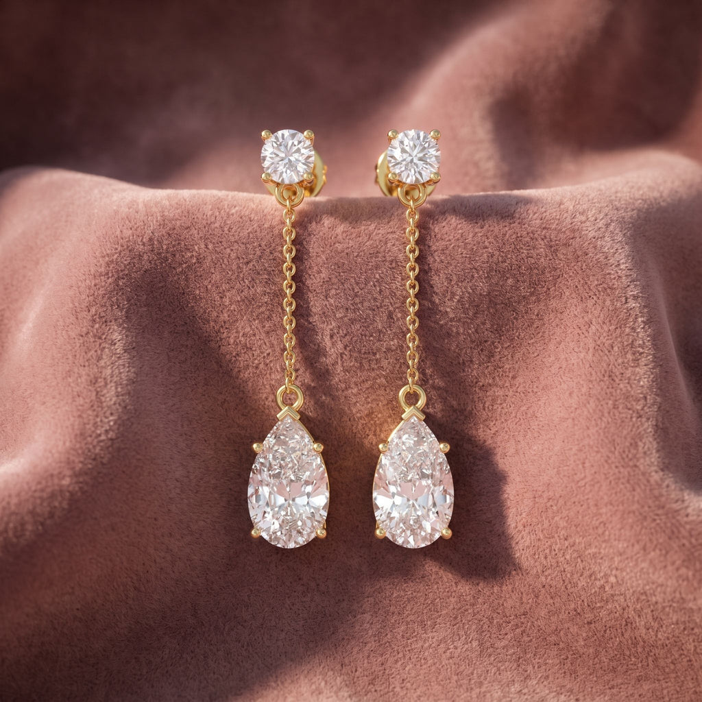 18K Pear Diamond Drop Earrings — AI cloth, in-house