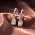 18K Emerald Halo Drop Diamond Earrings — AI cloth, in-house