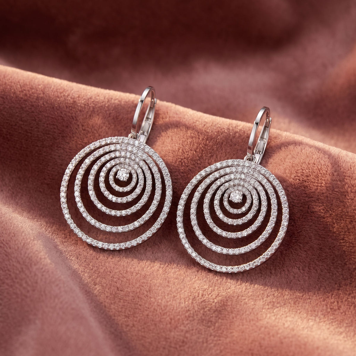 18K Round Diamond Spiral Drop Earrings — AI cloth, in-house