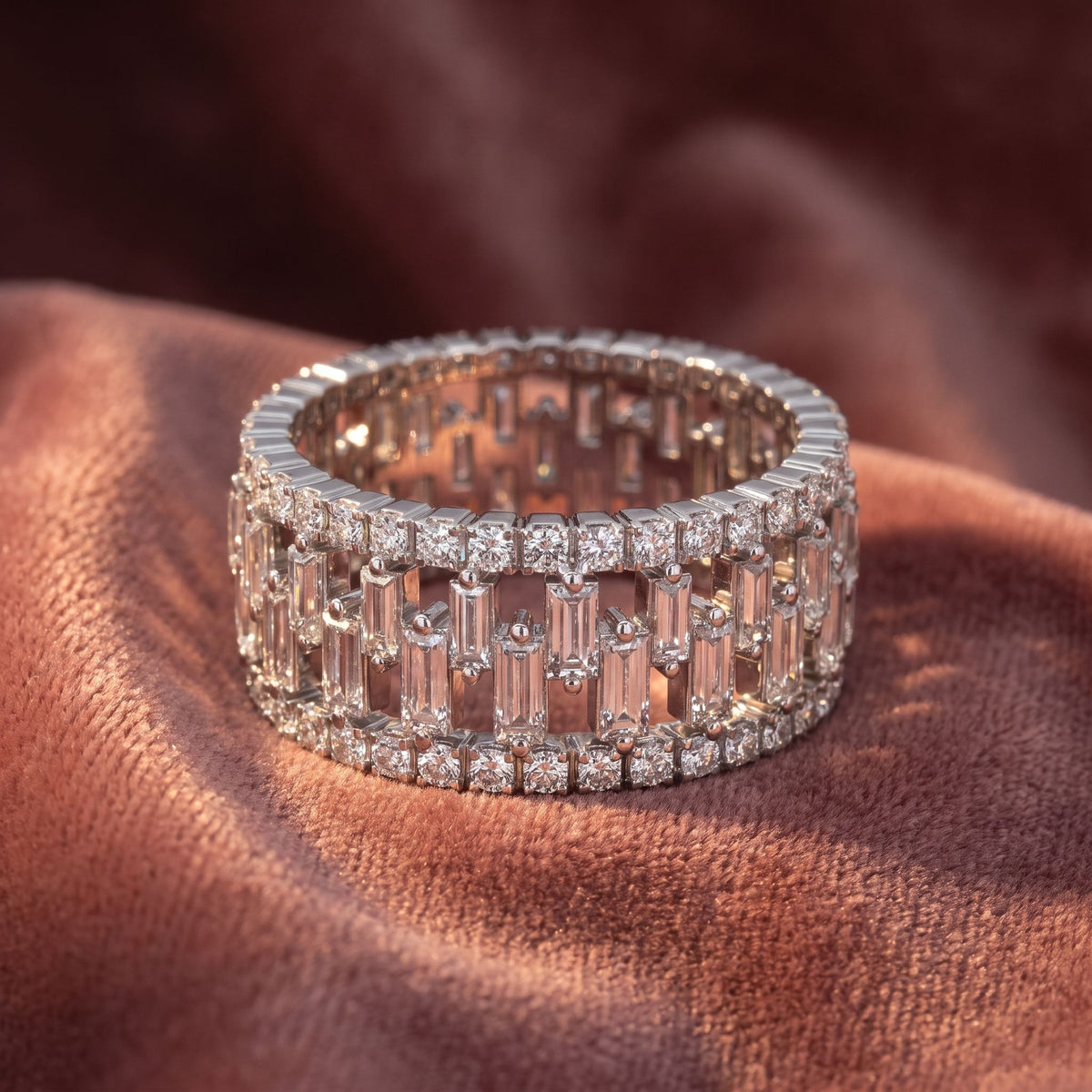 18K Eternity Baguette Diamond Ring — AI cloth, in-house