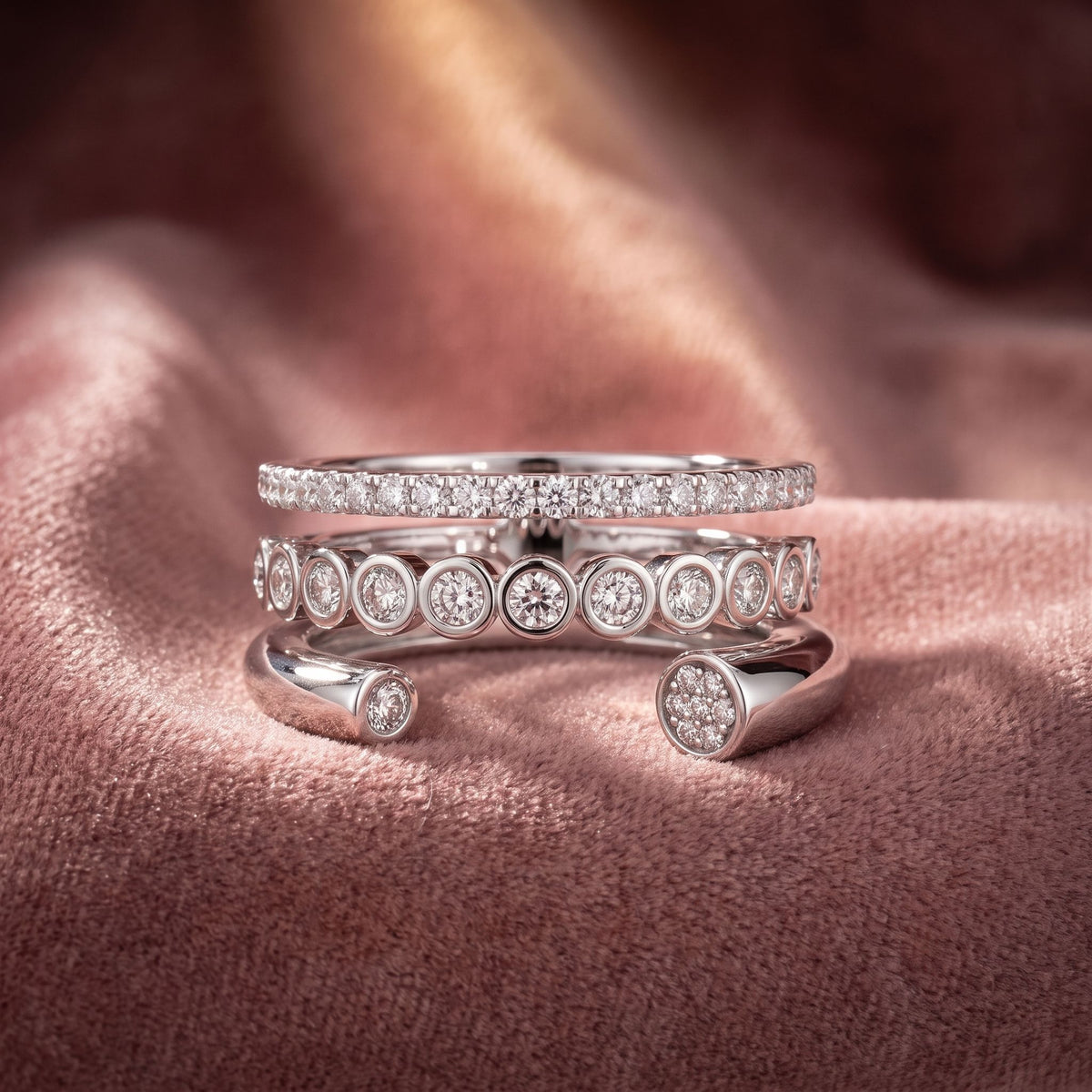 18K Multi-Band Diamond Ring — AI cloth, in-house