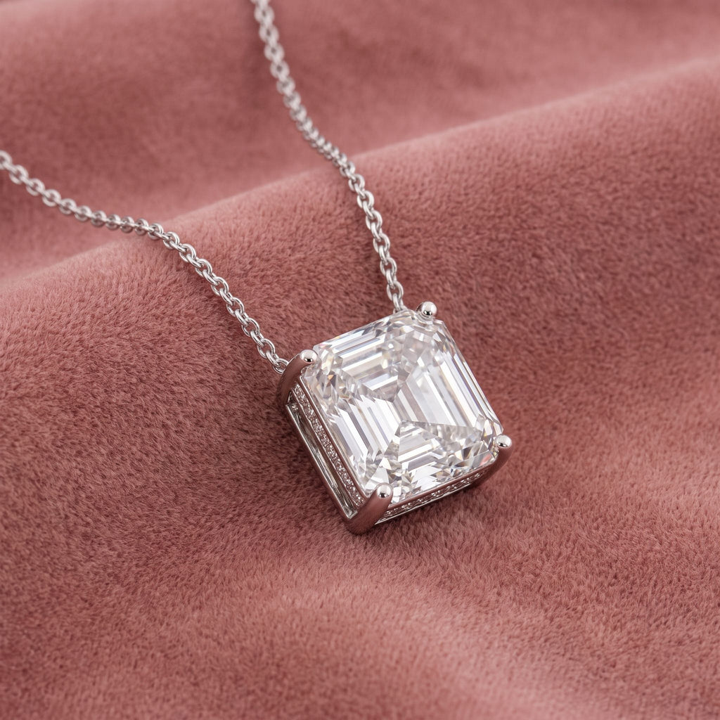 18K Asscher Cut Diamond Pendant — AI cloth, in-house