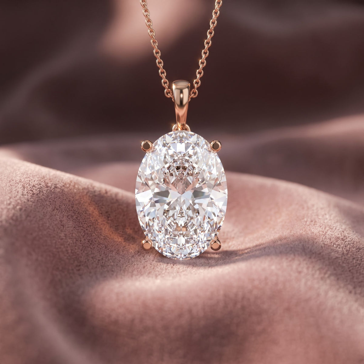 18K Solitaire Oval Diamond Pendant — AI cloth, in-house