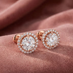 18K Halo Solitaire Diamond Stud Earrings — AI cloth, in-house