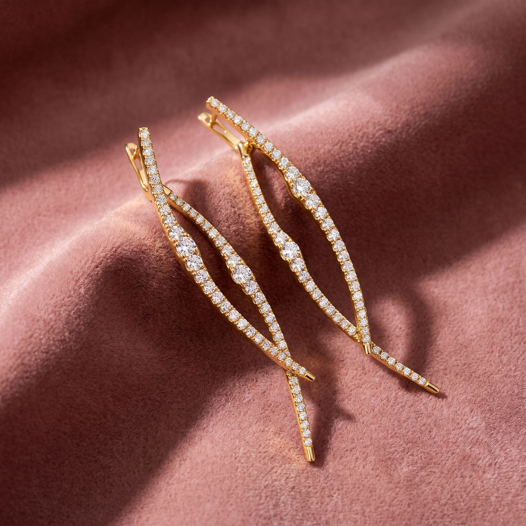 18K Round Diamond Drop Earrings — AI cloth, in-house