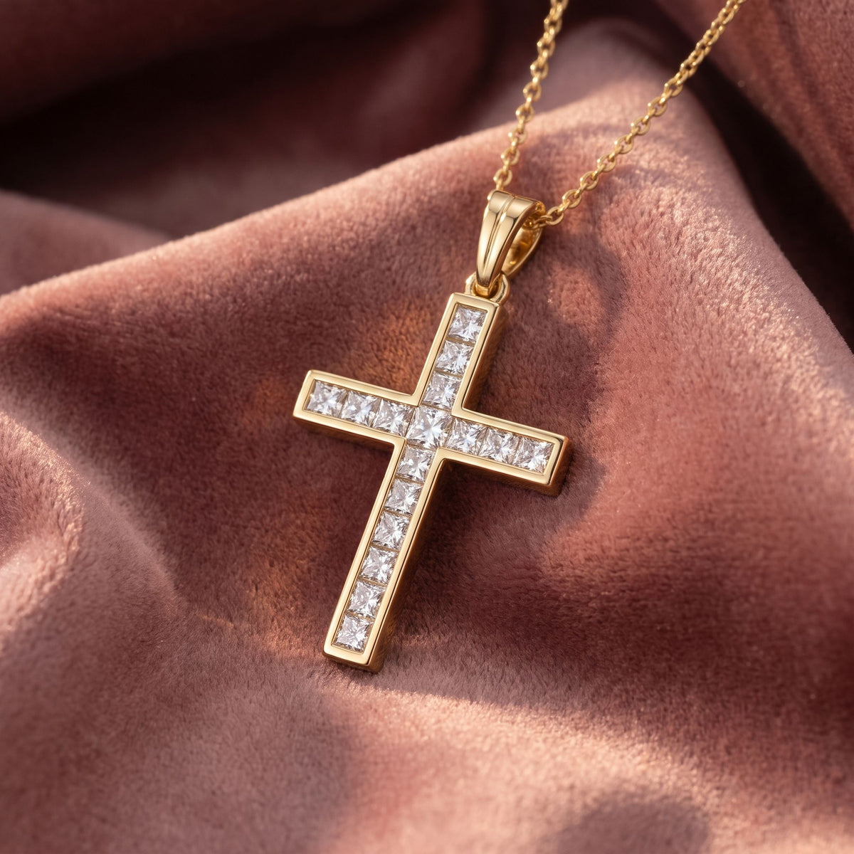 18K Cross Round Diamond Pendant — AI cloth, in-house
