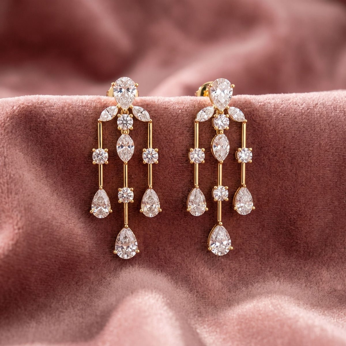 18K Chandelier Diamond Drop Earrings — AI cloth, in-house