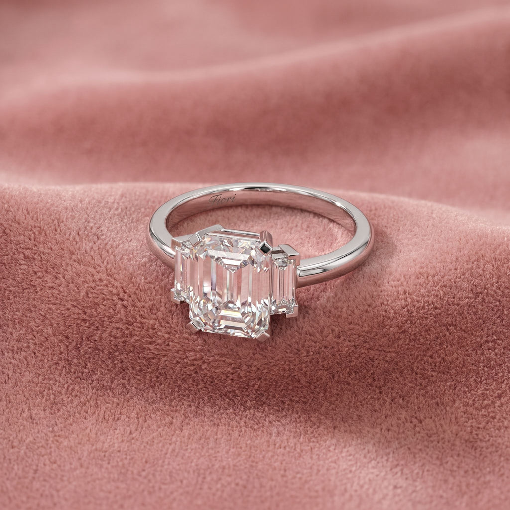 18K Solitaire Emerald Cut Diamond Engagement Ring — AI cloth, in-house