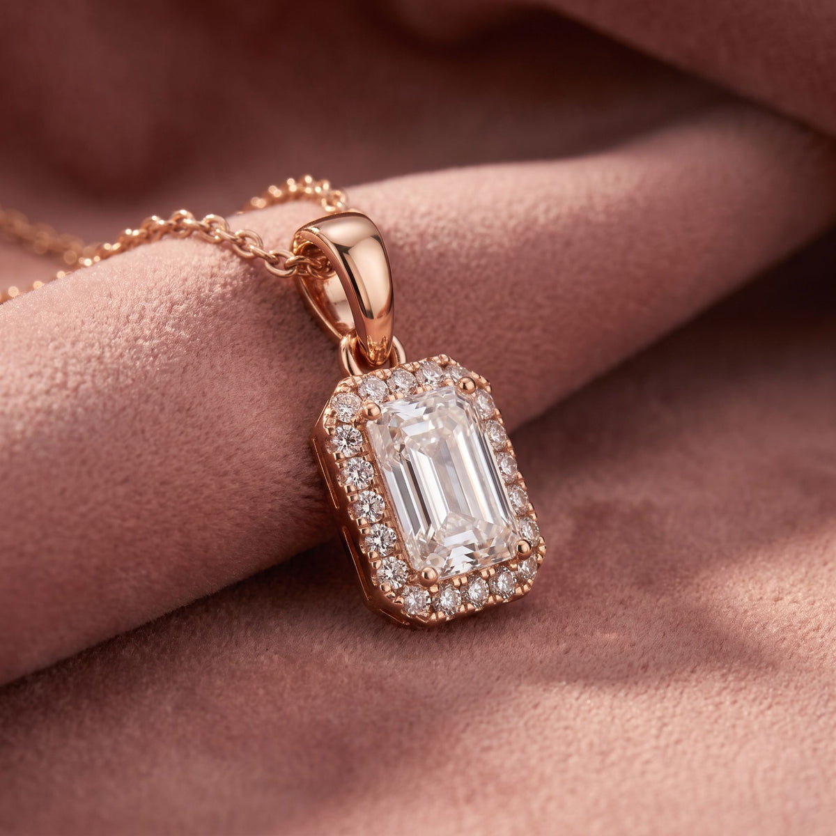 18K Halo Pink Diamond Pendant — AI cloth, in-house