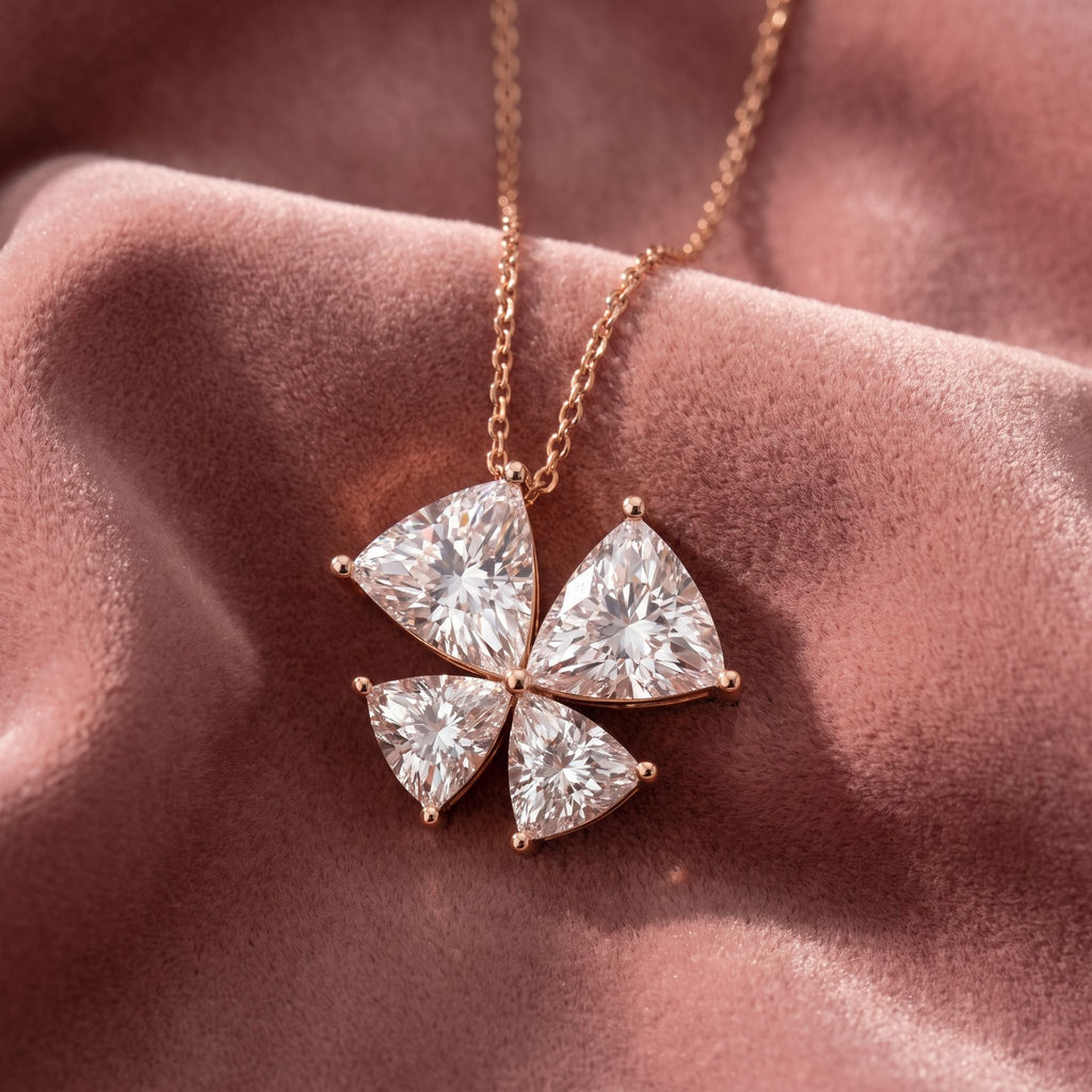 18K Floral Trillion Diamond Pendant — AI cloth, in-house