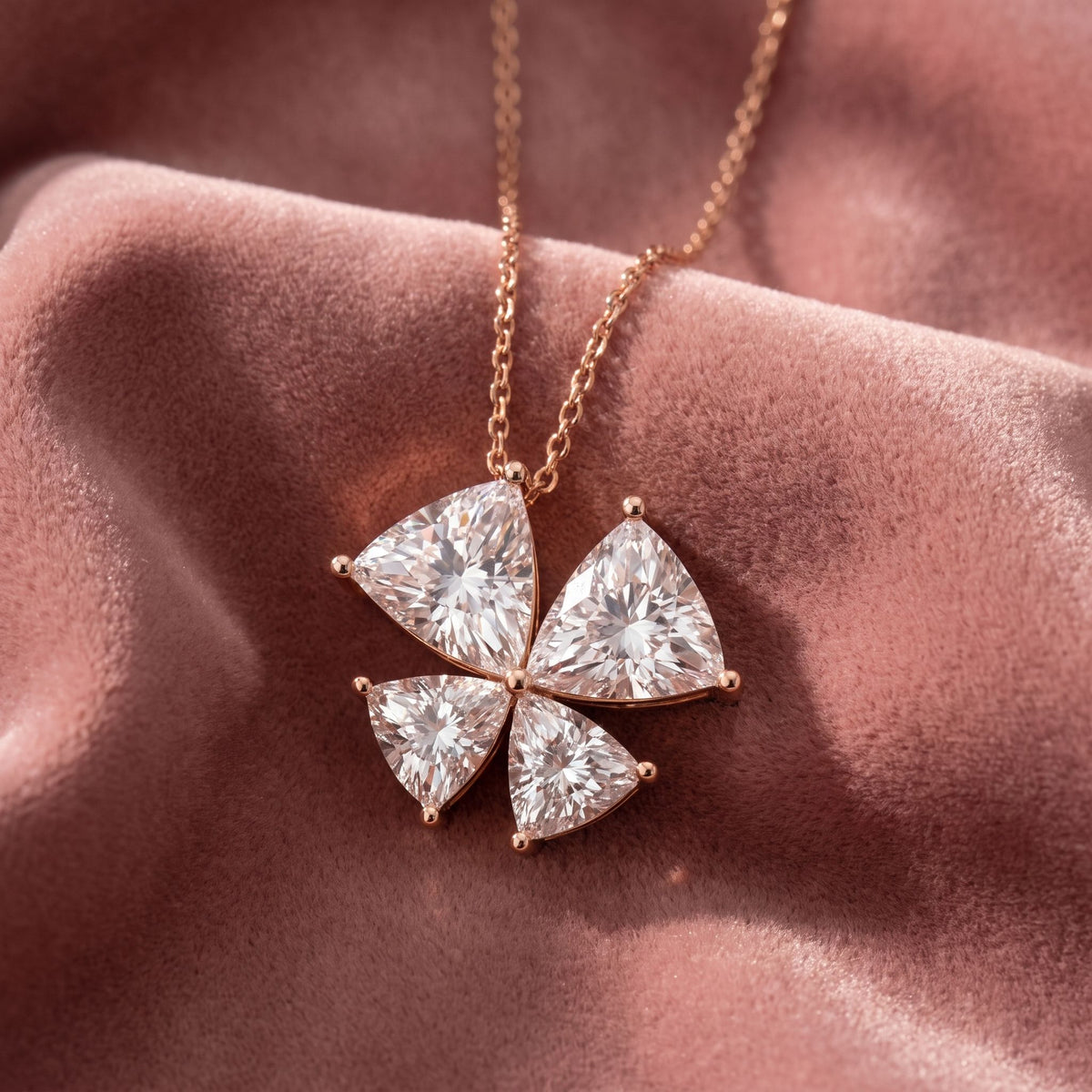 18K Floral Trillion Diamond Pendant — AI cloth, in-house