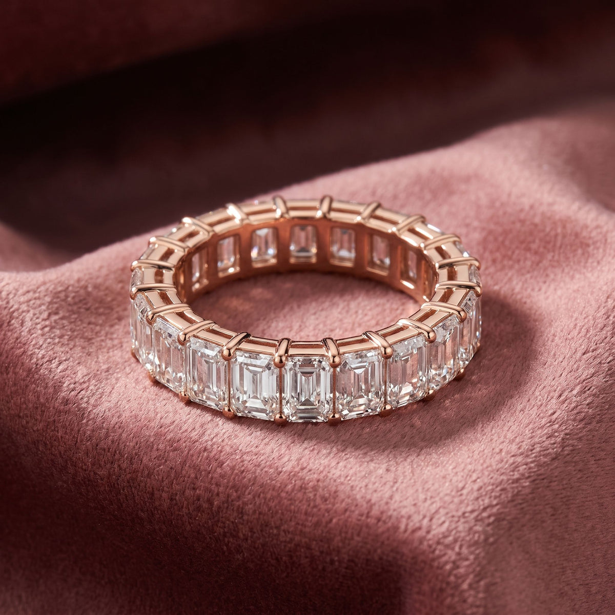 18K Full Eternity Emerald Cut Diamond Ring — AI cloth, in-house