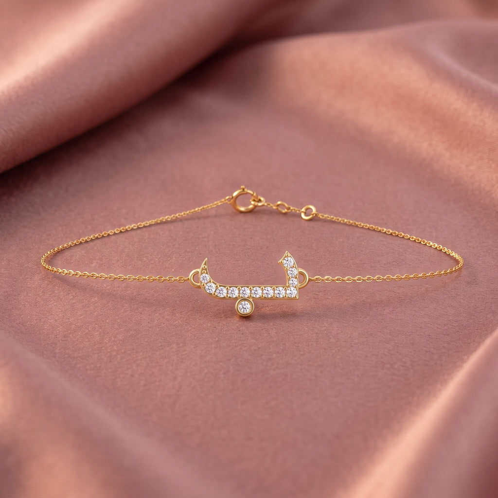18K Arabic Alphabet Diamond Bracelet — AI cloth, in-house