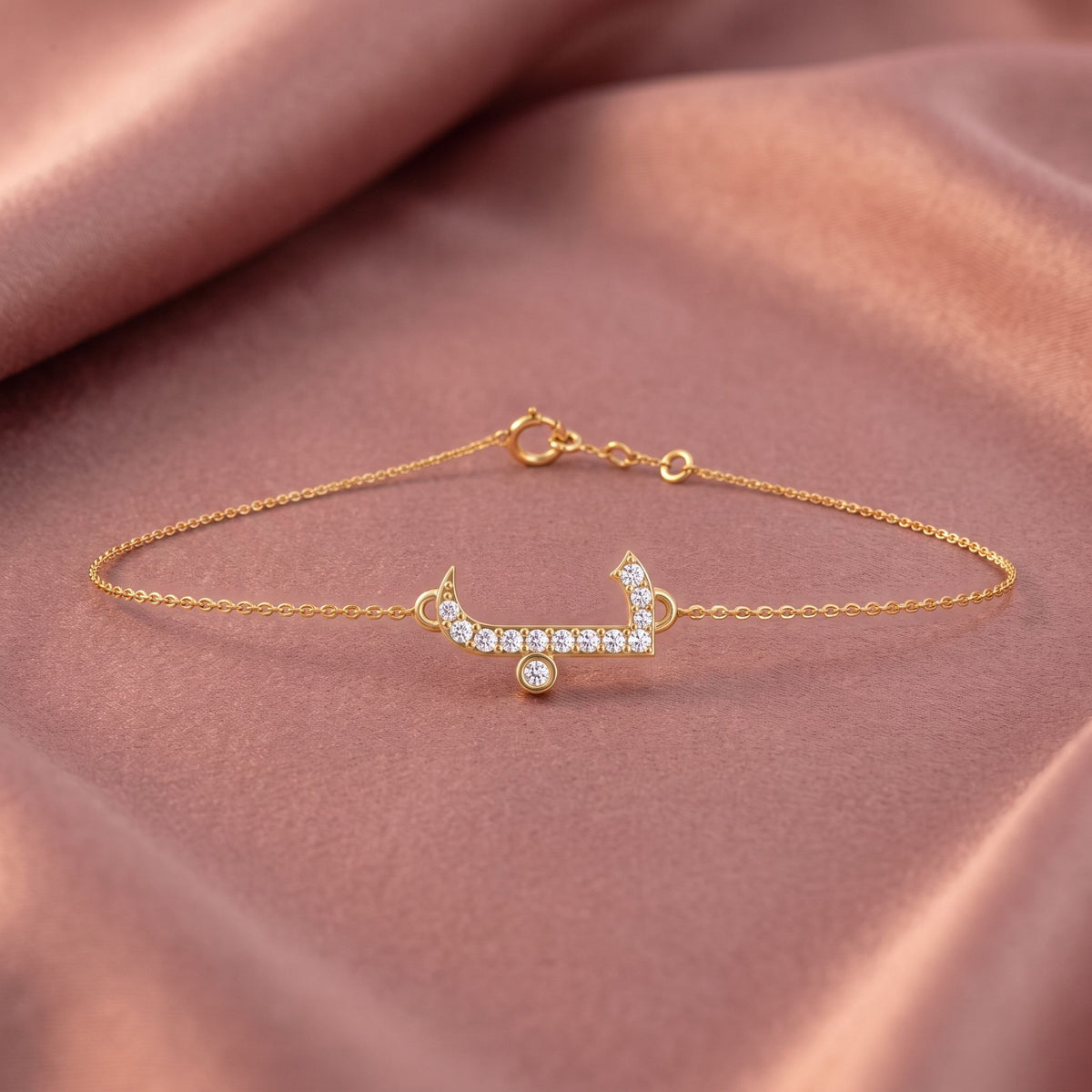 18K Arabic Alphabet Diamond Bracelet — AI cloth, in-house
