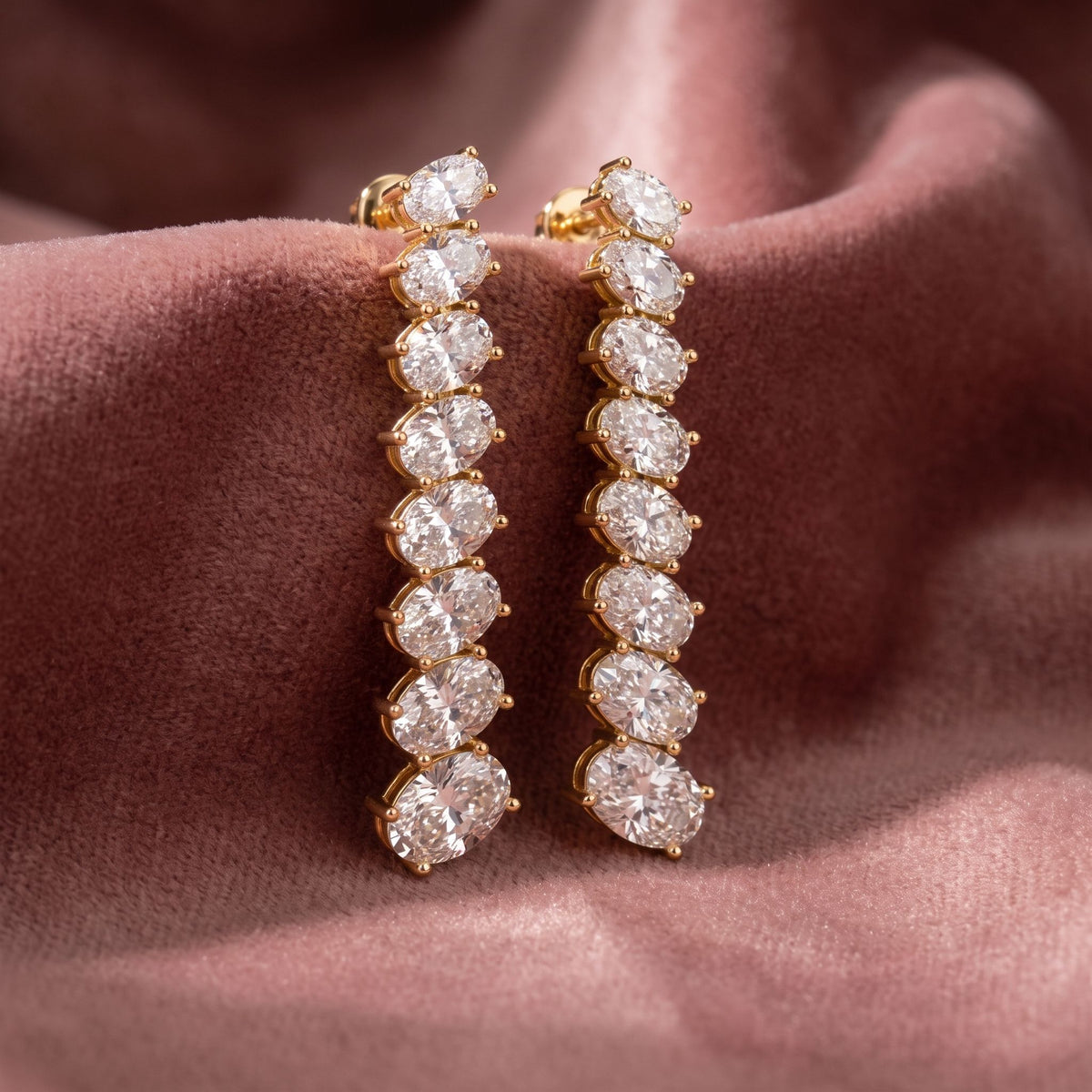 18K Oval Diamond Drop Earrings — AI cloth, in-house