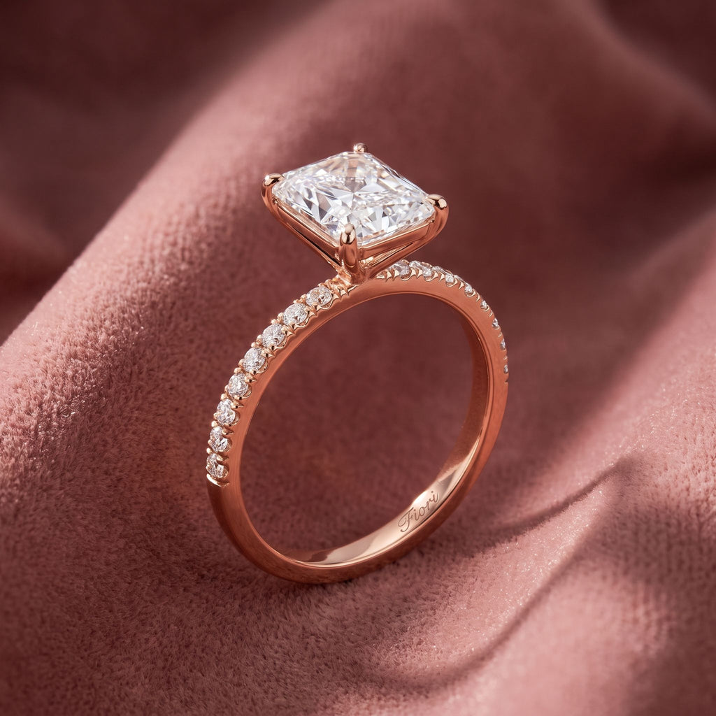 18K Shoulder Set Emerald Diamond Engagement Ring — AI cloth, in-house
