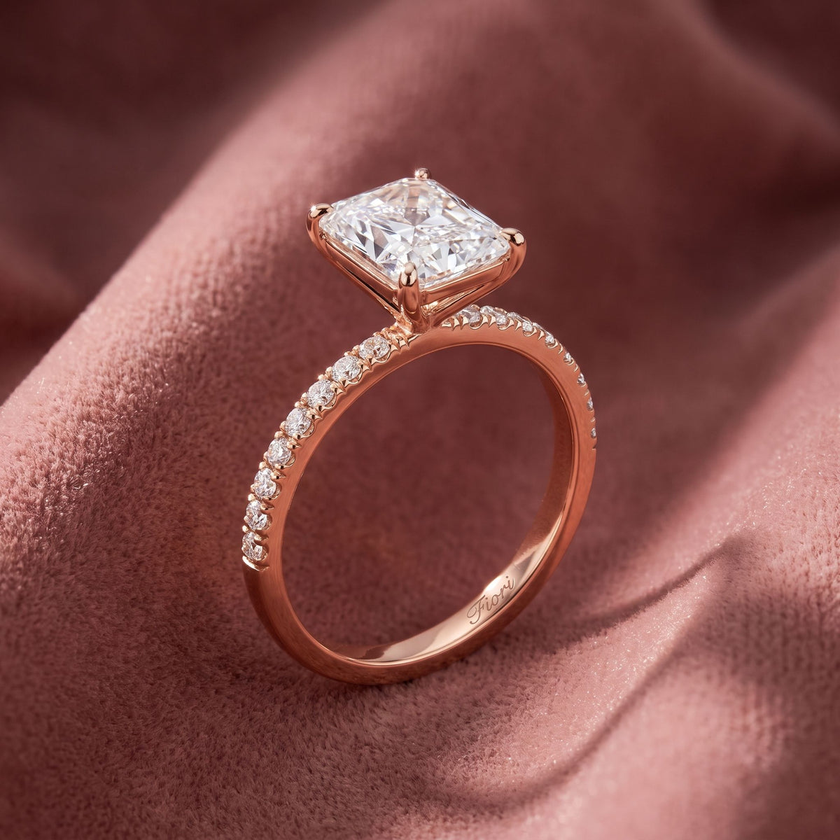 18K Shoulder Set Emerald Diamond Engagement Ring — AI cloth, in-house