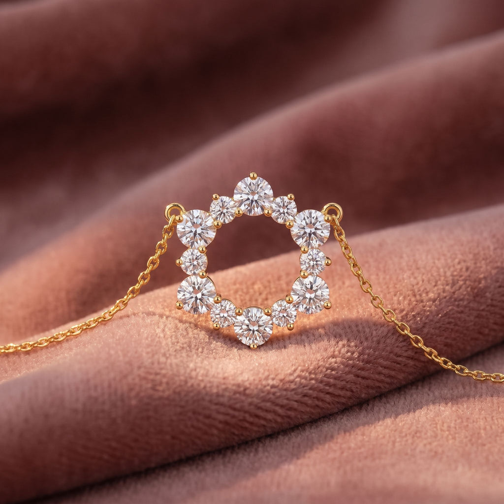 14K Bespoke Round Diamond Pendant — AI cloth, in-house