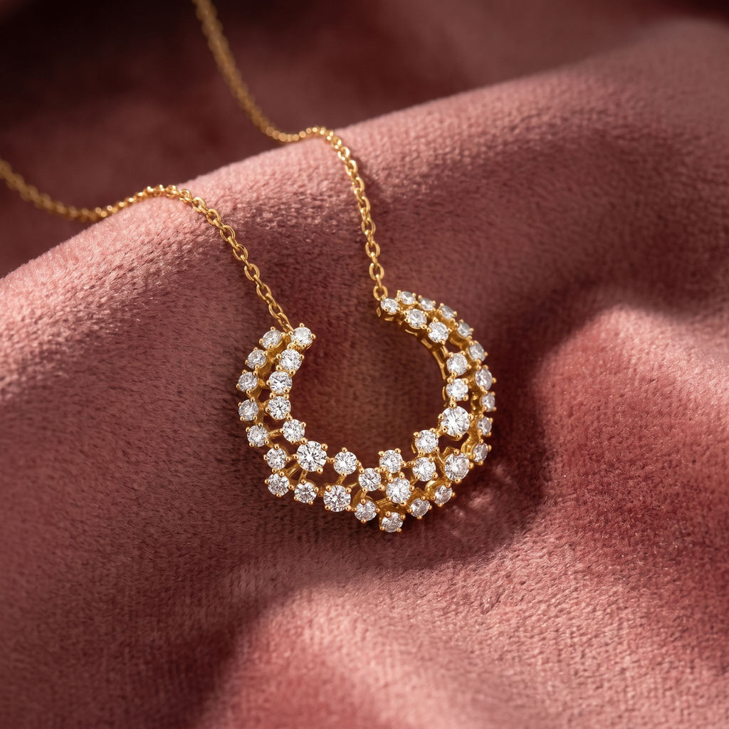 18K Abstract Cluster Round Diamond Pendant — AI cloth, in-house